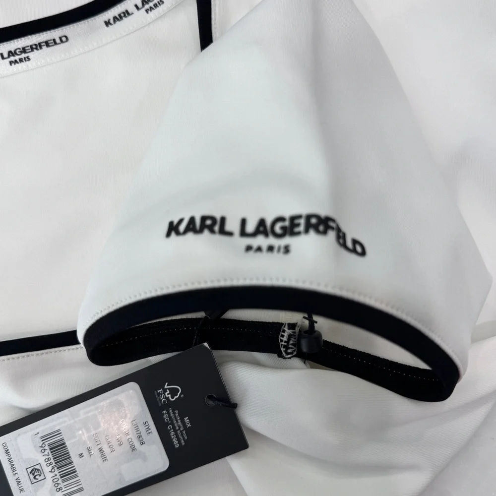 Karl Lagerfeld Paris White Square Neck Tee with Black Trim – Size M - NWT - Picture 3 of 6